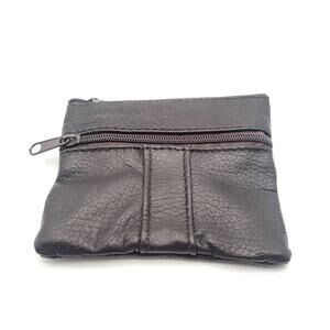 Dark Brown Leather Zip Coin Pouch Minimalist Soft Leather Small Wallet Travel
